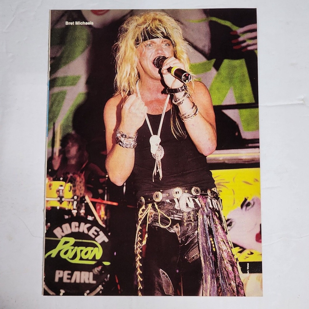 Bret Michaels POISON hair band color pinup poster vintage clipping 1980s 8x11